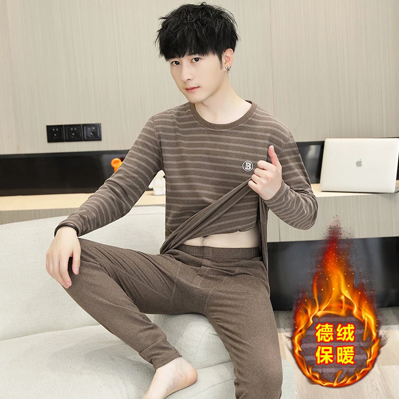 2025 Youth Warm Underwear Set with Thin Velvet Base for High School Students Autumn Clothes and Pants