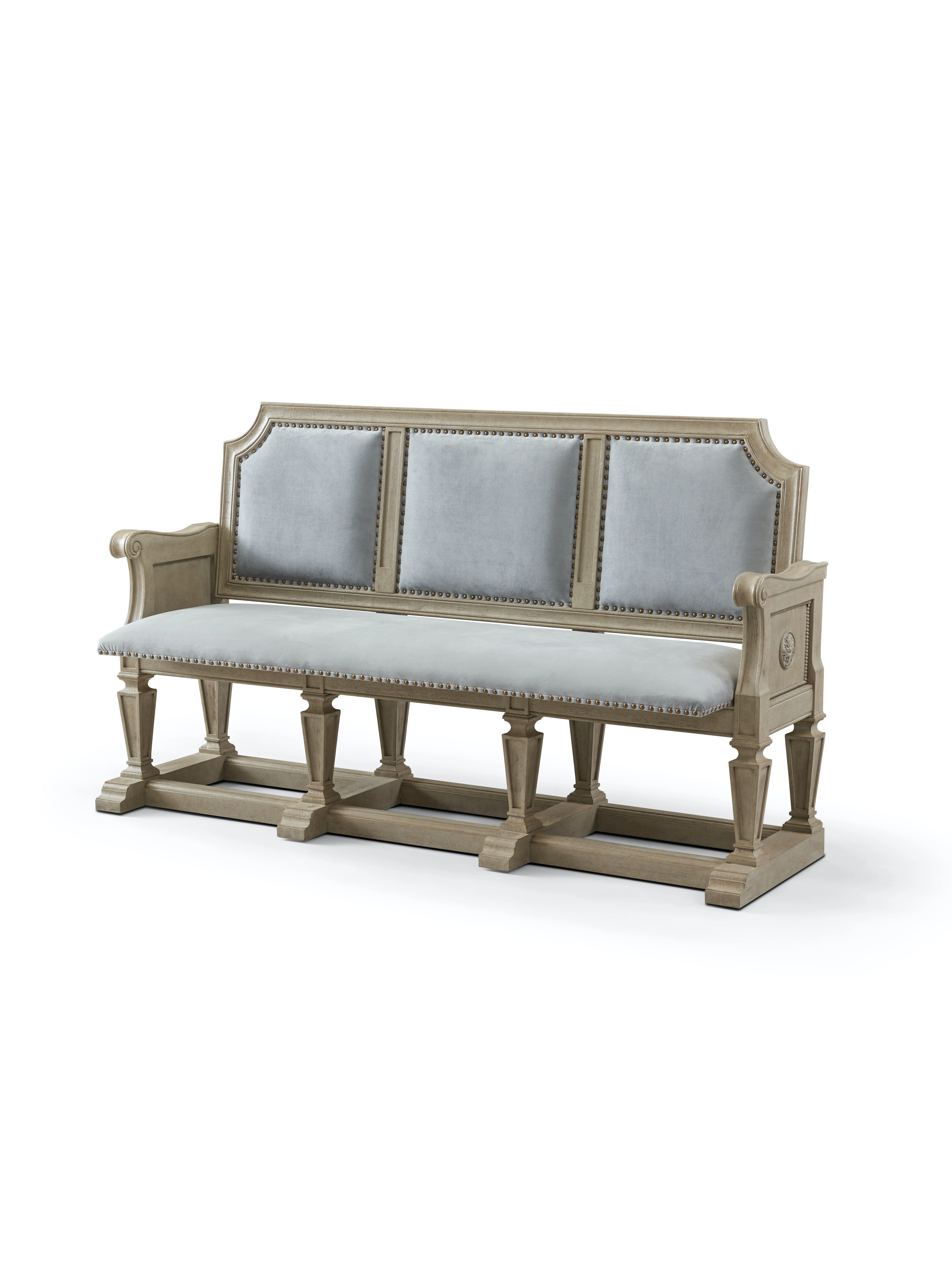 American Style Long Arm Chair with Soft Fabric Back Ash Wood for Dinning Room