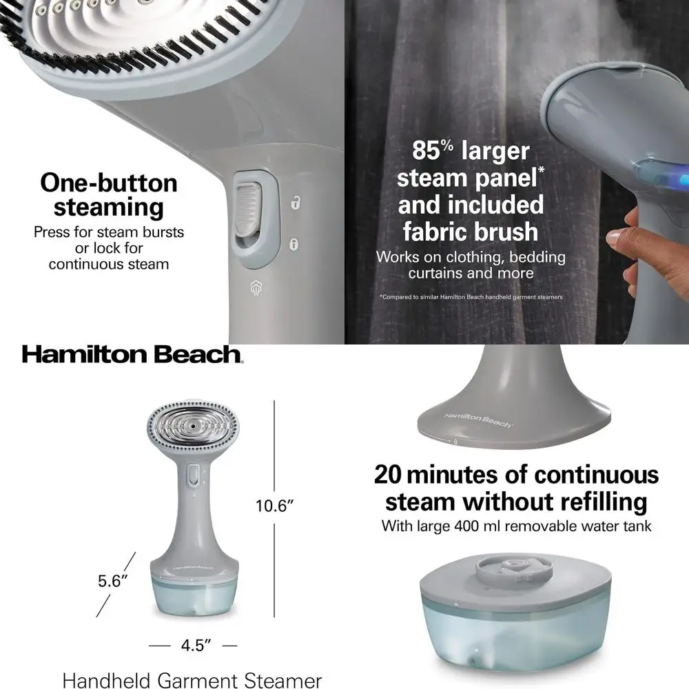 

Портативный отпариватель для одежды, 1200 Вт, резервуар 400 мл, 20 минут работы, готов к путешествиям, серый и синий