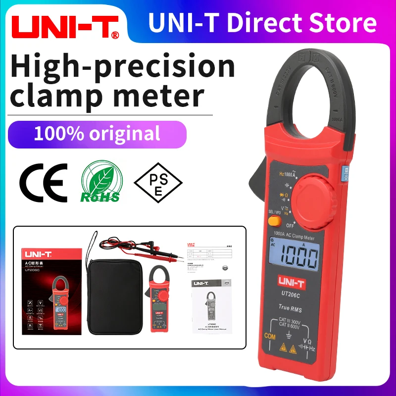 pinza-amperimetrica-uni-t-ut206c-1000a-ac-true-rms-con-vfd-integrado-diametro-del-cuerpo-16mm-voltaje-ac-dc-600v-corriente-frecuencia-6000-contadores