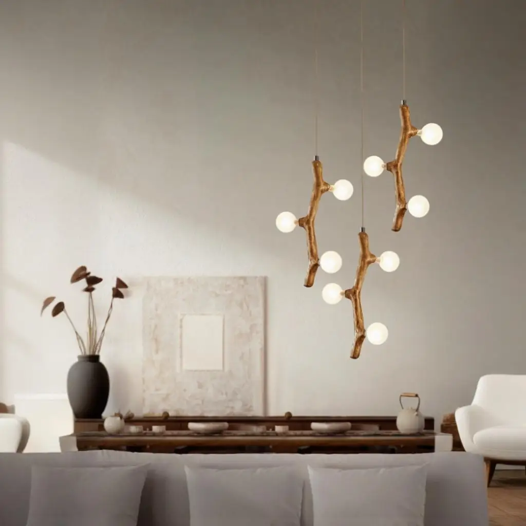 

American simple indoor art restaurant chandelier, bar living room dining decoration ceiling lamps, resin material wide pressure