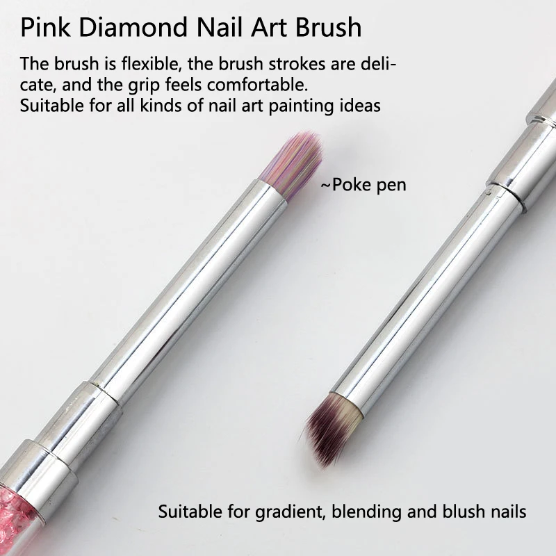 1Pcs Nail Design Art Pen Pink With Drill Nail Construction Painting Brush Uv Gel Extension Drawing Carving Pen Manicure Tools