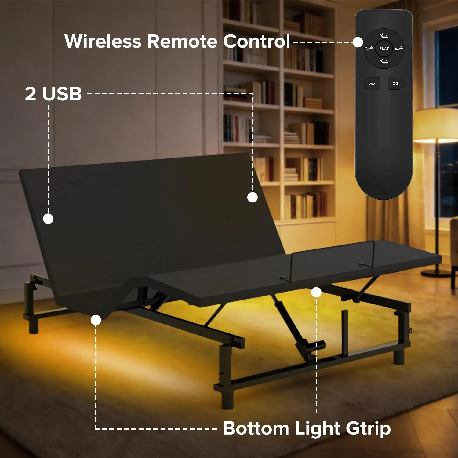 King Adjustable Electric Bed Frame, Head & Foot Incline, Wireless Remote, Zero Gravity & 4 USB Ports, Custom