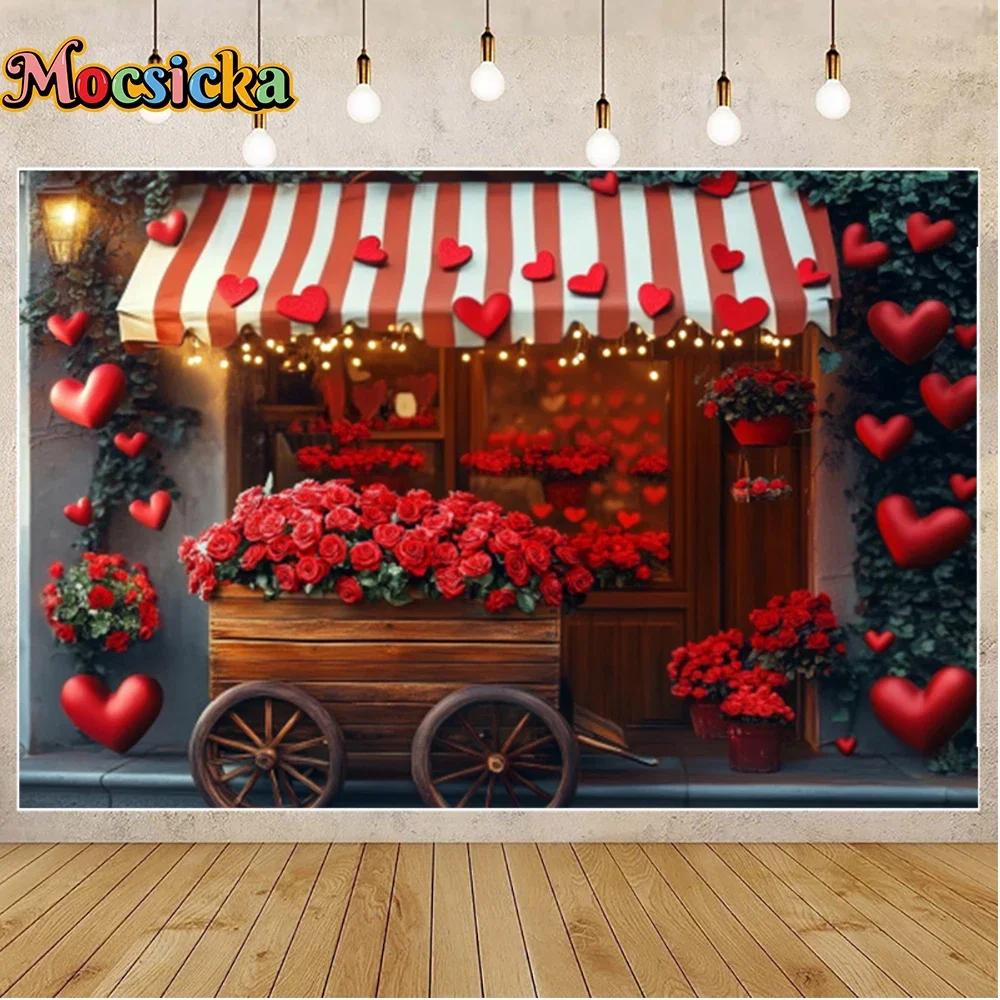 Mochisca 14 พฤศจิกายนวันวาเลนไทน์การถ่ายภาพพื้นหลังกุหลาบรักร้านดอกไม้ปาร์ตี้วันหยุดครอบครัวฉากหลังสตูดิโอ