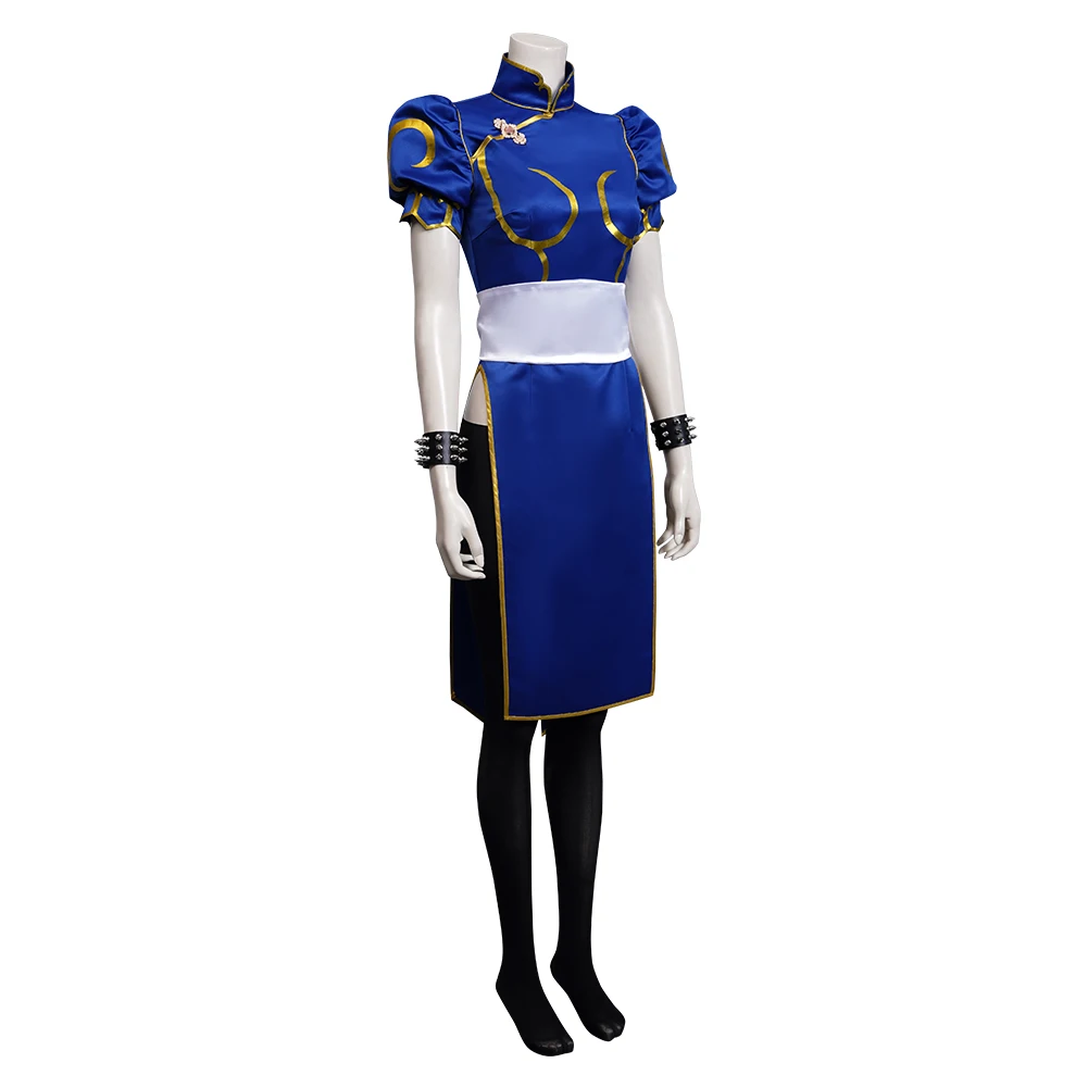 Vestido de Cosplay Chun Li para mujer, traje de juego de rol SF, faldas azules, conjunto completo para fiesta de Halloween