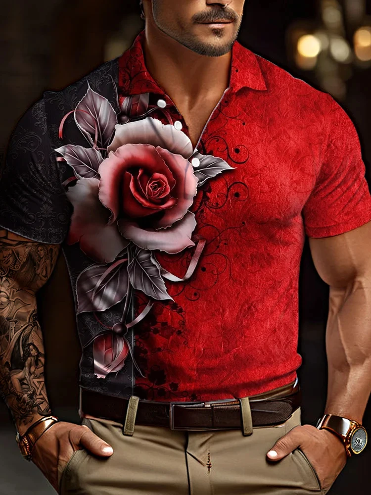 

2024 summer flower Graphic Men's Polo shirts 3d Printed Men's Clothing Casual Short Sleeve Loose Oversize tee Shirts Senior Tops