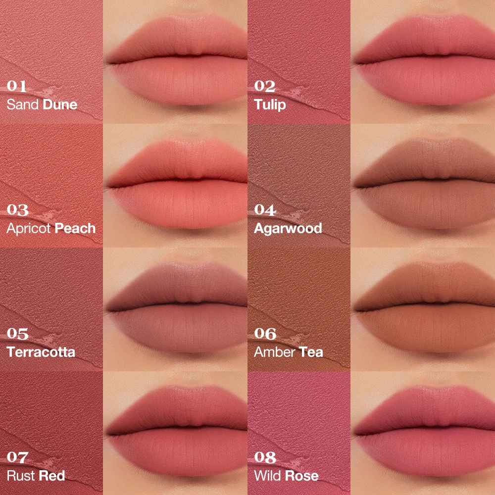 O.TWO.O Batom Lip Tint Matte Stay Color-Locking Waterproof Transfer-Proof Brilho Suave Não-Pegajoso Lip Glaze Batom Maquiagem