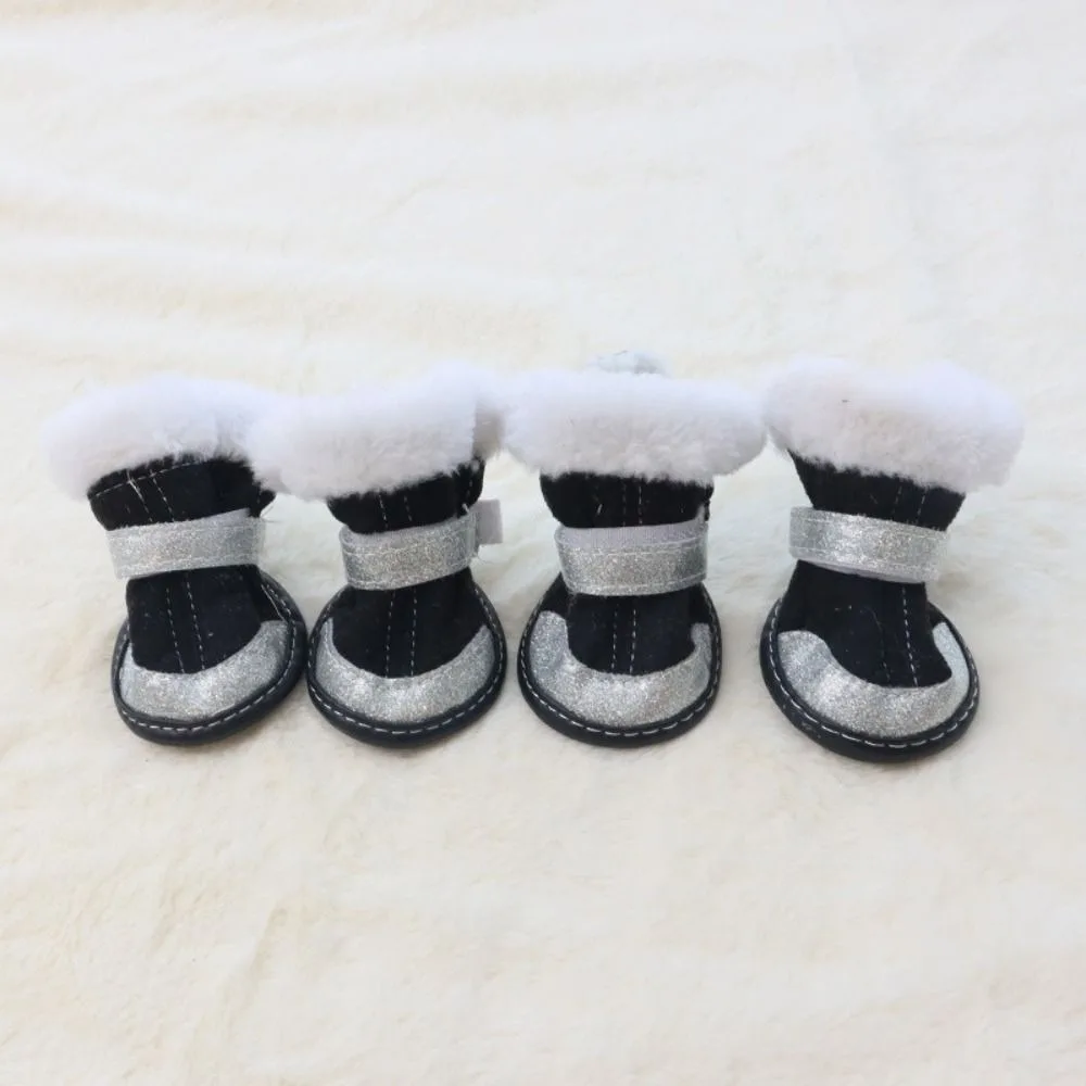 

4Pcs/Set Waterproof Winter Dog Shoes Warm Soft Sole Pet Snow Boots Thickened Velvet Anti-slip Dog Shoes Outdoor Indoor