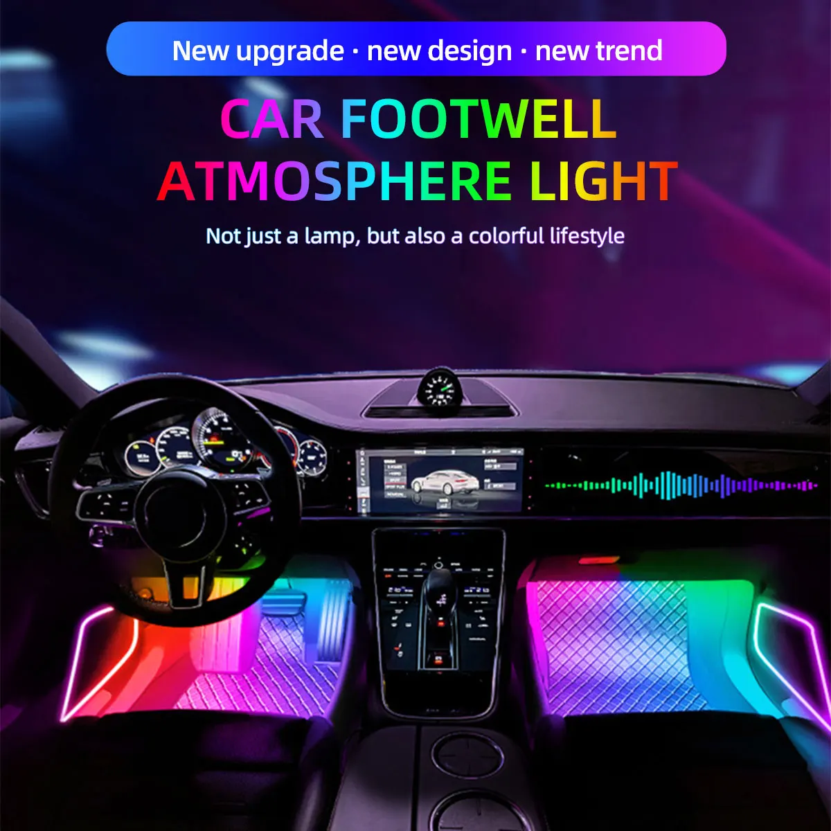 2/4in1 12/18 LED RGB Rainbow Atmosphere Decorative Lamp Wireless Remote USB APP Control Neon Car Interior Ambient Foot Light view 2