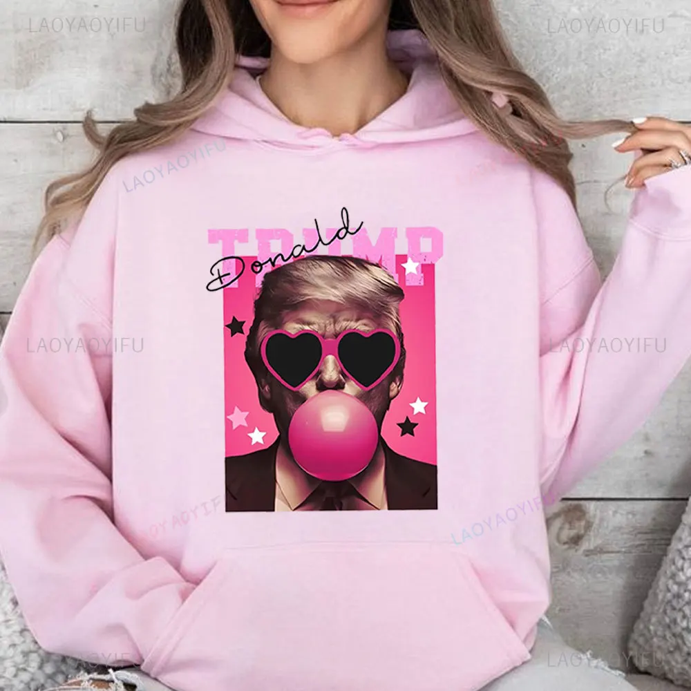 Donald Trump Sweatshirt Election Trump Pink Sun Glasses Trump Bubble Gum Drop-shoulder Sleeve Hoodies Bubblegum Hoody