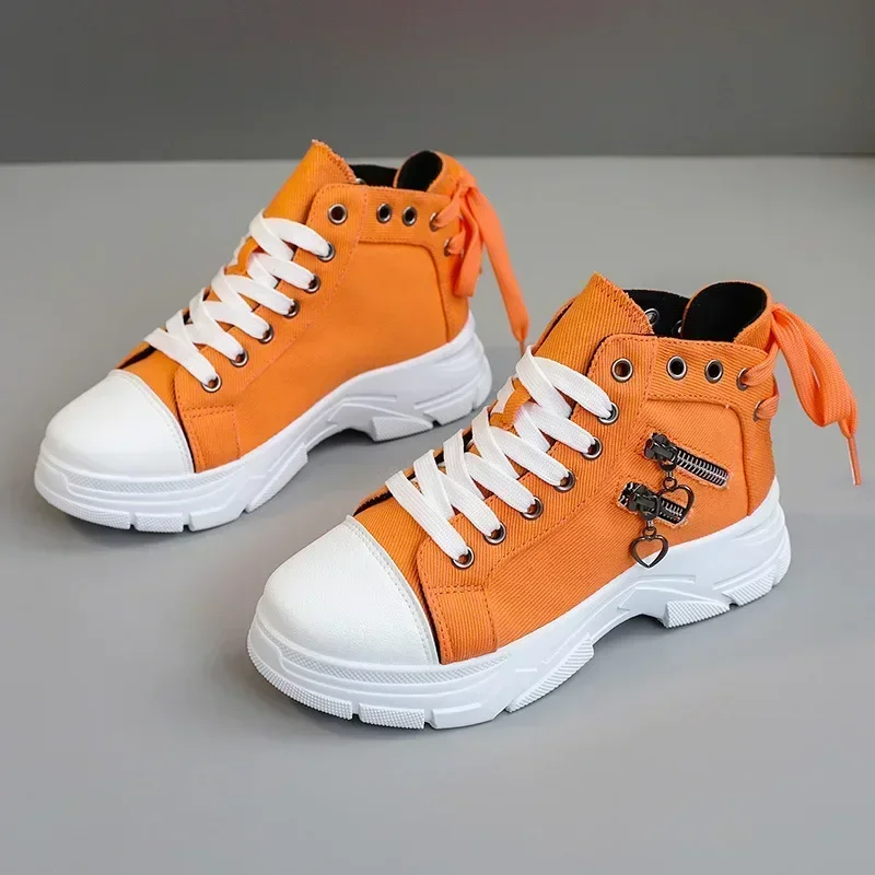 Luxury Brand Chunky Canvas Shoes for Woman Fashion Retro Light Blue Denim High-top Casual Shoes Outdoor Non-slip Sneakers Mujer