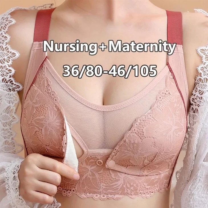 

Plus Size Breastfeeding Bra Sexy Lace Gather Push Up Wireless Nursing Bra 36-46 BCD Nursing Underwear Maternity Clothings Bra