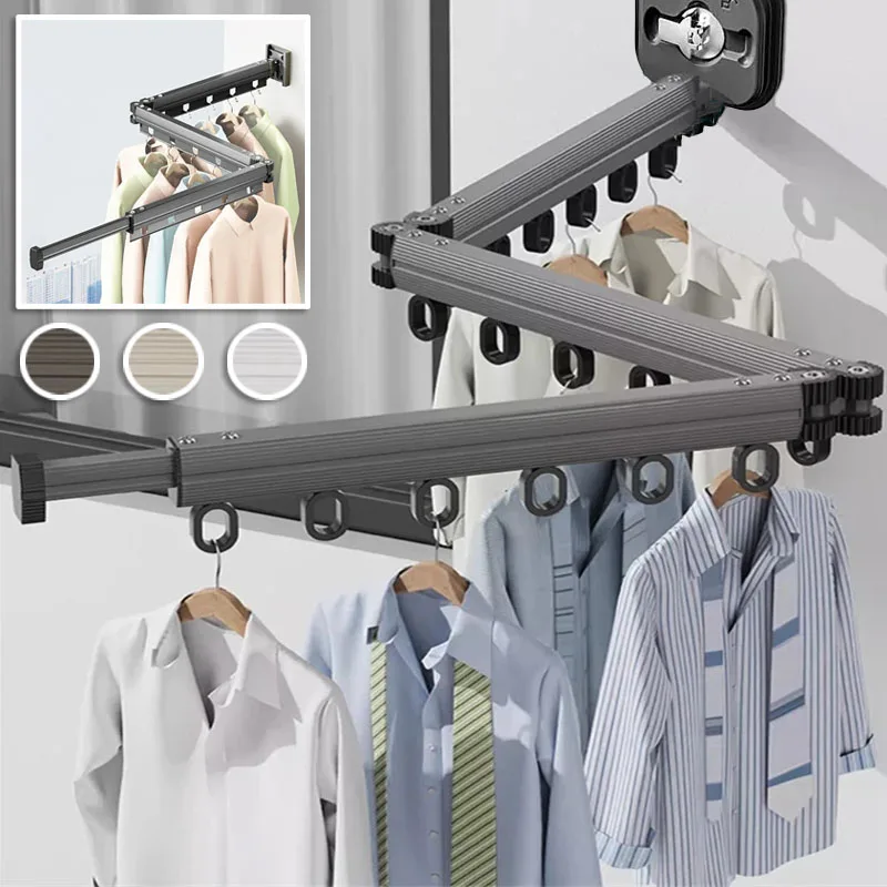 

Retractable Clothes Drying Rack Foldable No Punching Wall-Mounted Suction Cup Aluminum Alloy Drying Rack for Bedroom Living Room