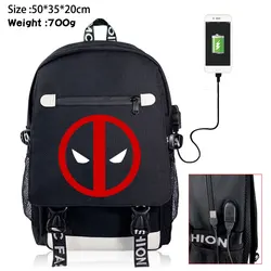 Deadpool Backpacks USB Cable Charging Schoolbag Computer Travel Bag Crossbody Bag Luggage School Supplies and Stationery