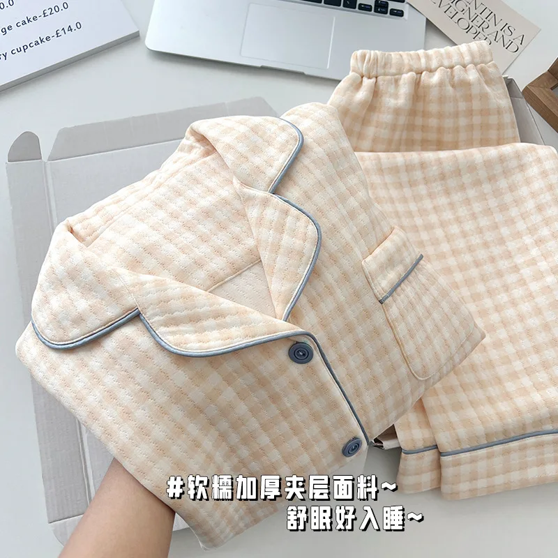 

Женский стеганый пижамный комплект в корейском стиле, зимняя теплая одежда для сна, уютная удобная домашняя одежда, домашняя одежда, костюм, осенняя одежда для сна