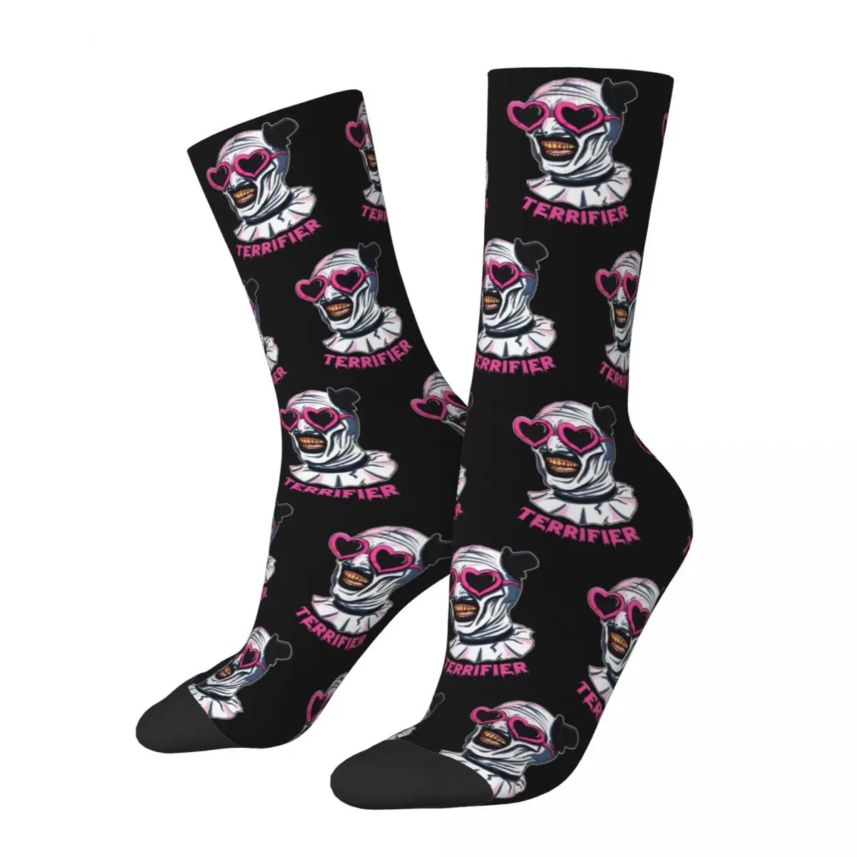 Retro Terrifier Art The Clown Heart Glasses Football Socks Polyester Long Socks for Women Men Breathable