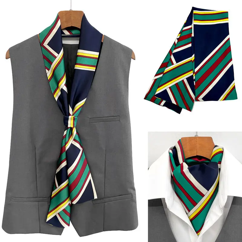 

Men's Scarf Spring Summer Suit Shirt Collar Layering Long Retro Fashion Neck Scarf Narrow Small Scarf
