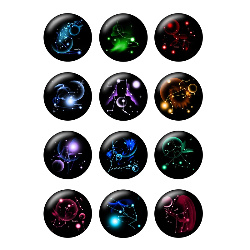 24pcs/lot Round Zodiac Glass Cabochon 10mm 12mm 14mm 20mm 25mm DIY Constellation Jewelry Making Findings & Components H181