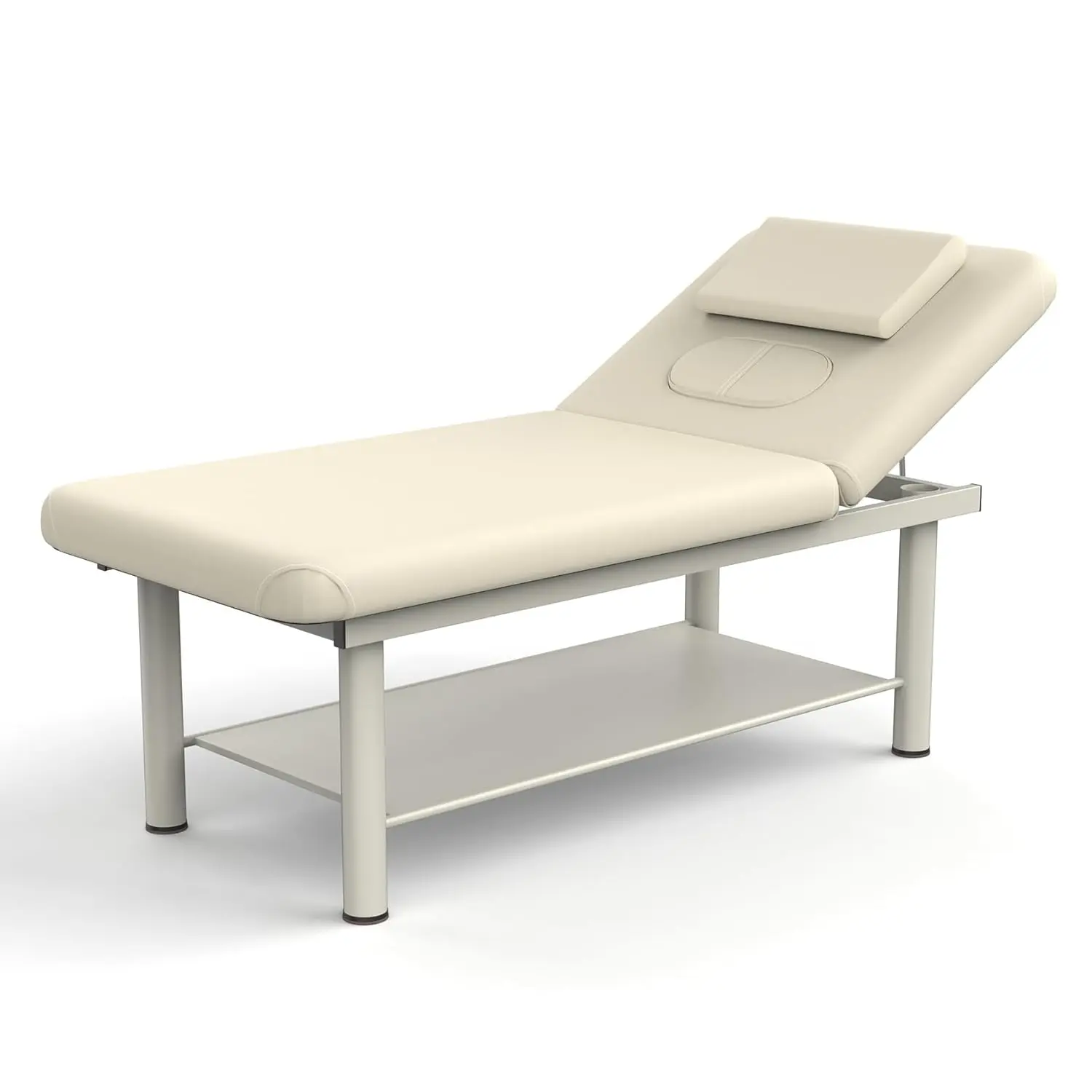 

Heavy Duty Stationary Massage Bed Wide Backrest Therapy Facial Metal Frame PU Leather, Custom