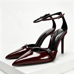 Sexy Pointed Toe Thin High Heels Women Patent Leather Ankle Strap Party Dress Shoes Fashion Slingback Sandals Zapatos De Mujer