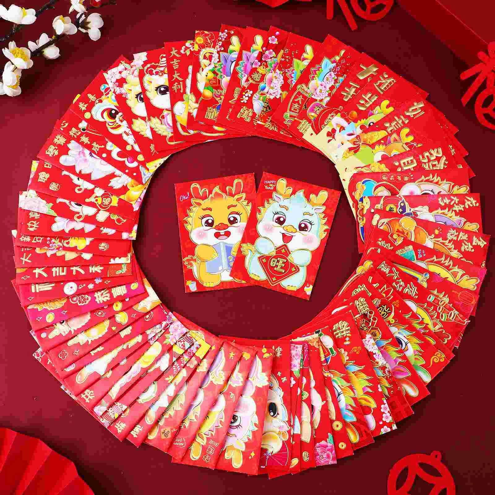 60 Pcs Spring 60th Year of The Dragon Red Envelope Envelopes Si Feng Packet Gift