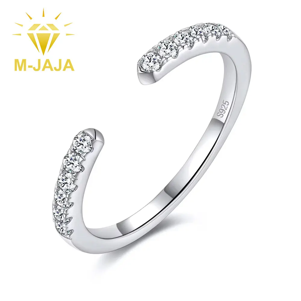 

M-JAJA Stackable Moissanite Open Ring Half Eternity Wedding Band for Women 925 Silver Diamond Engagement Rings Fine Jewelry Gift