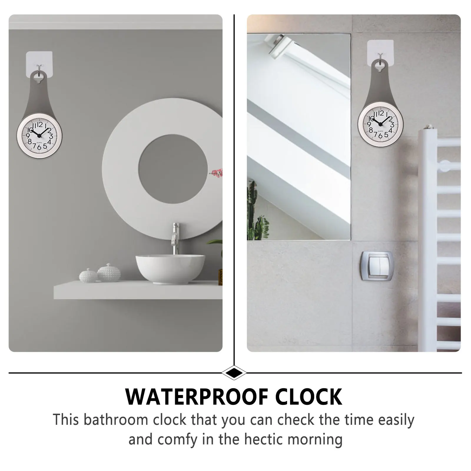 

1Pcs Waterproof Wall Clock Bathroom Silent Mute with Suction Cup Hanging Hook for Shower Kitchen Timer Shower Clock