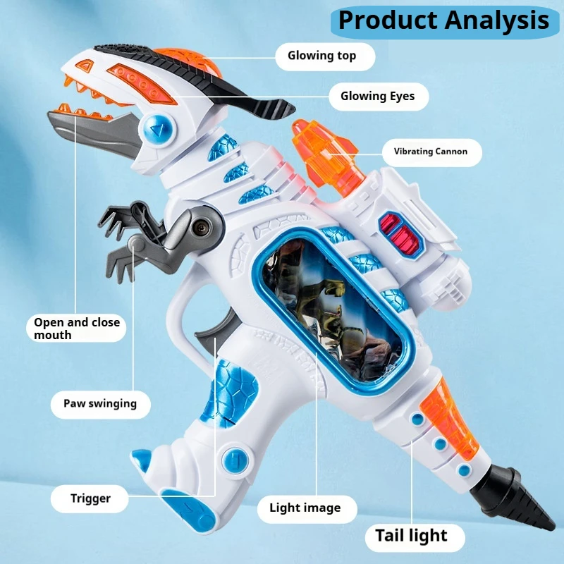 전기 공룡 블래스터 장난감 총 (남아용) 티렉스 사운드 라이트 진동 움직이는 발톱 LED 프로젝션 어린이 야외 활동 선물
