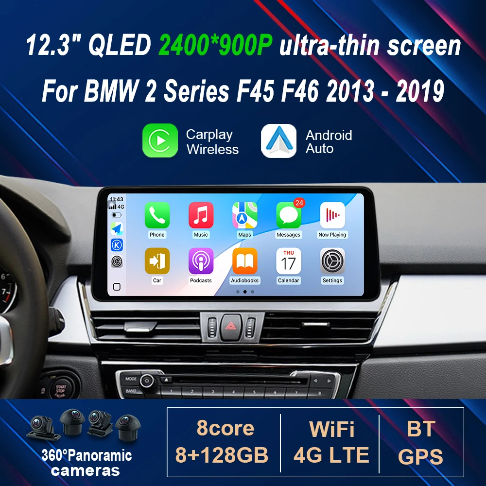 12.3' Ultra-Thin for BMW 2 Series F45 F46 2013 - 2018 2019 Android 15 Car Radio Video Multimedia Player Wireless Carplay 4G WiFi