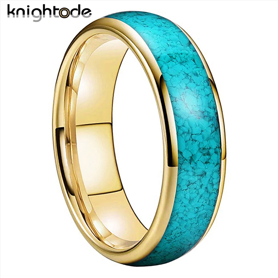 

Dropshipping 6mm Tungsten Steel Rings Green-Turquoise Inlay For Men Women Engagement Wedding Band Dome Polished Comfort