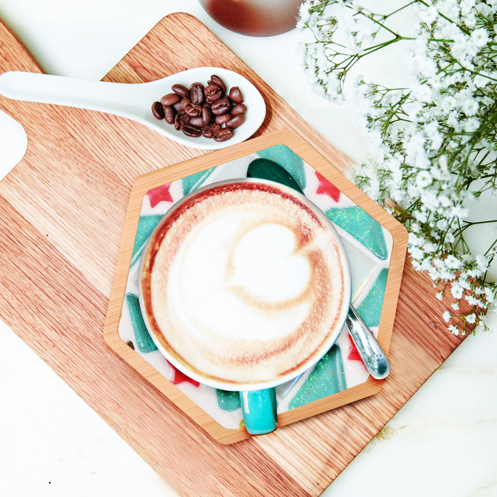 

4Pcs Bamboo Coasters DIY Mosaic Base Hexagonal Shape Easy Use Safe Handling Sturdy Materials Multiple Purposes