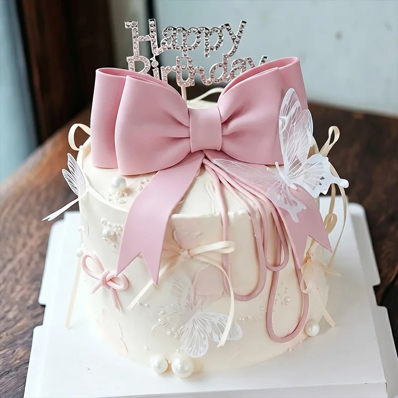 1/2 Stück Rosa Schleifen-Kuchendekoration aus EVA-Schaum, Schleifenknoten-Kuchendeko für Hochzeit, Geburtstag, Babyparty, Partyzubehör, DIY Geschenkbox-Verpackung – Detail 1