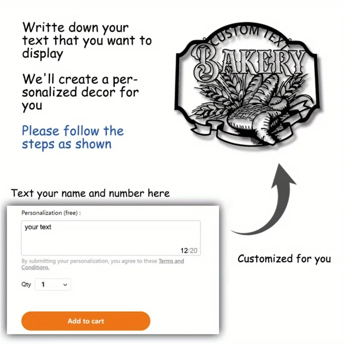 اسم المخابز المخصص فن الجدار المعدني | علامة شخصية | يجب أن يكون لمحبي المطبخ والخبز لديكور #6