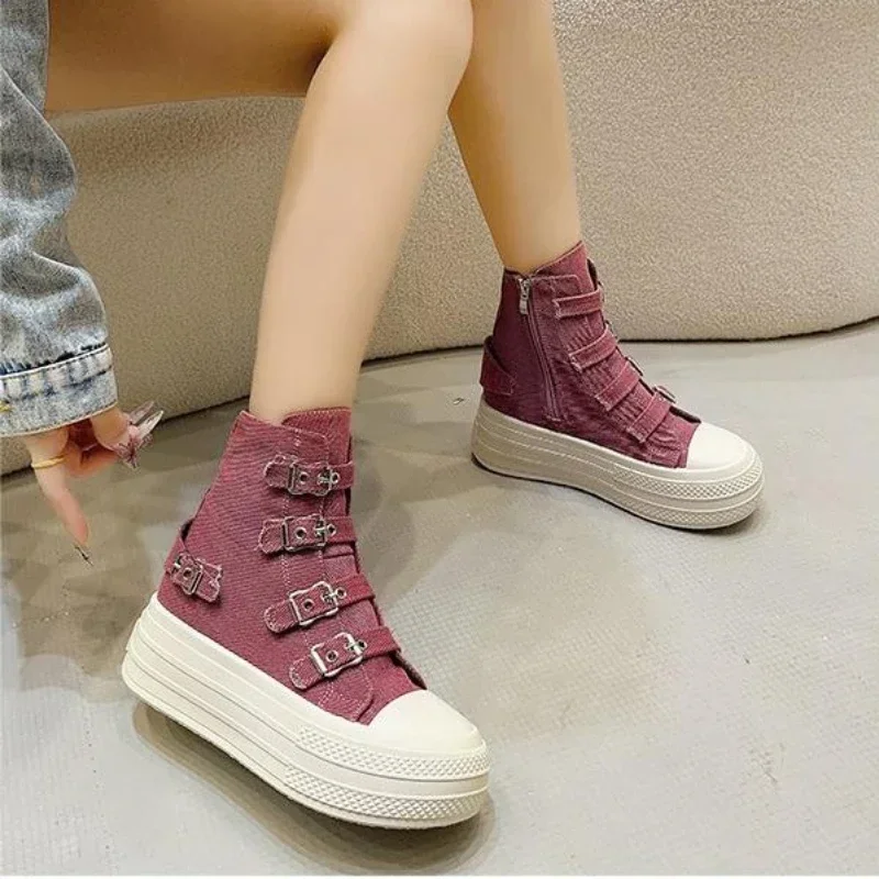 أحذية رياضية نسائية من القماش بكعب إسفيني ، أحذية غير رسمية بنعل سميك للتهوية ، موضة جديدة ، للربيع والخريف ، أحذية بكعب 8 ، #2