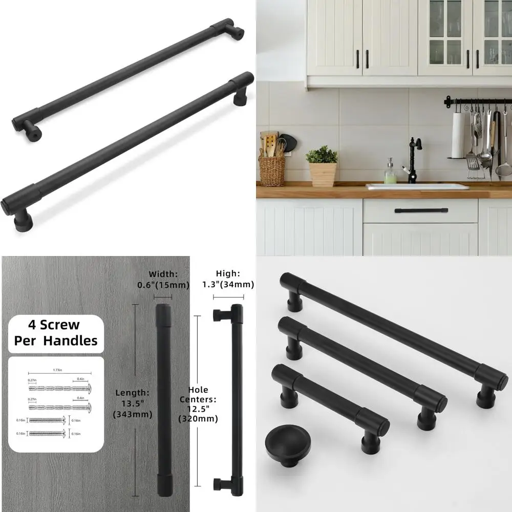 

Матовый черный шкаф с центральными отверстиями 12,6 дюйма, ручки для кухонных ящиков, черная фурнитура для шкафов