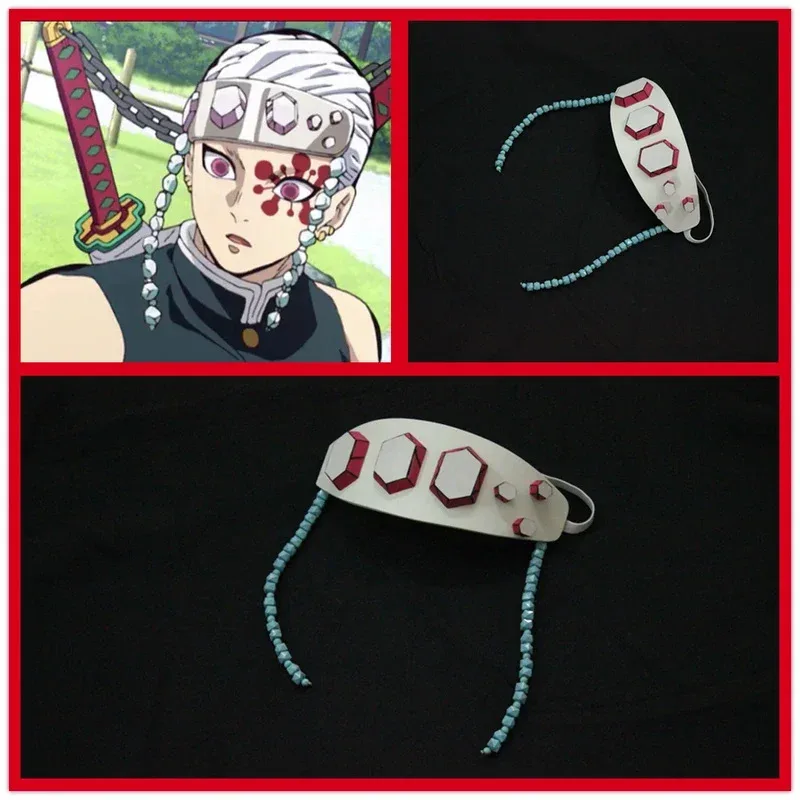 NewAnime Kimetsu No Yaiba Uzui Tengen Diadema Cosplay Tocado Peluca Accesorios para máscara de ojos Disfraces de Halloween Prop2025c;5,v'8.d;