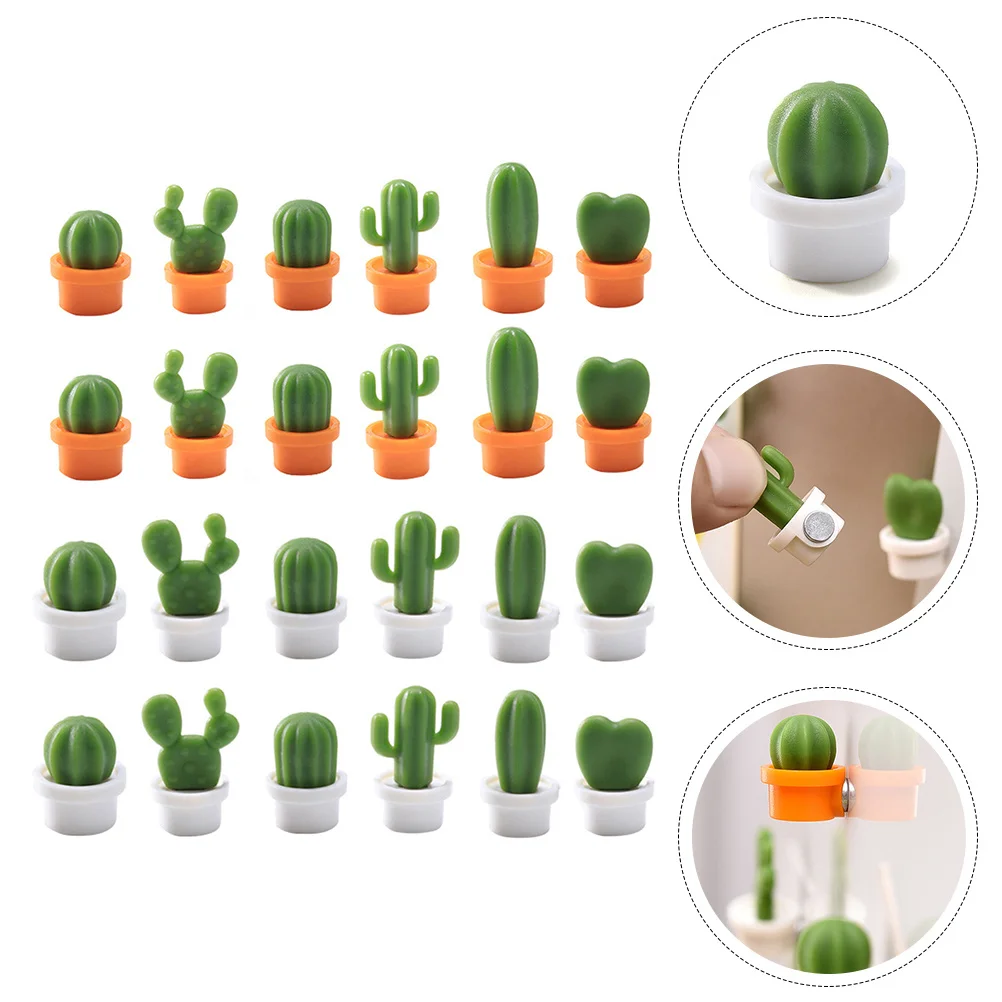 24Pcs Magnetic Fridge Creative Cactus Resin Stickers Kitchen Decorations Cartoon Refrigerator Decals