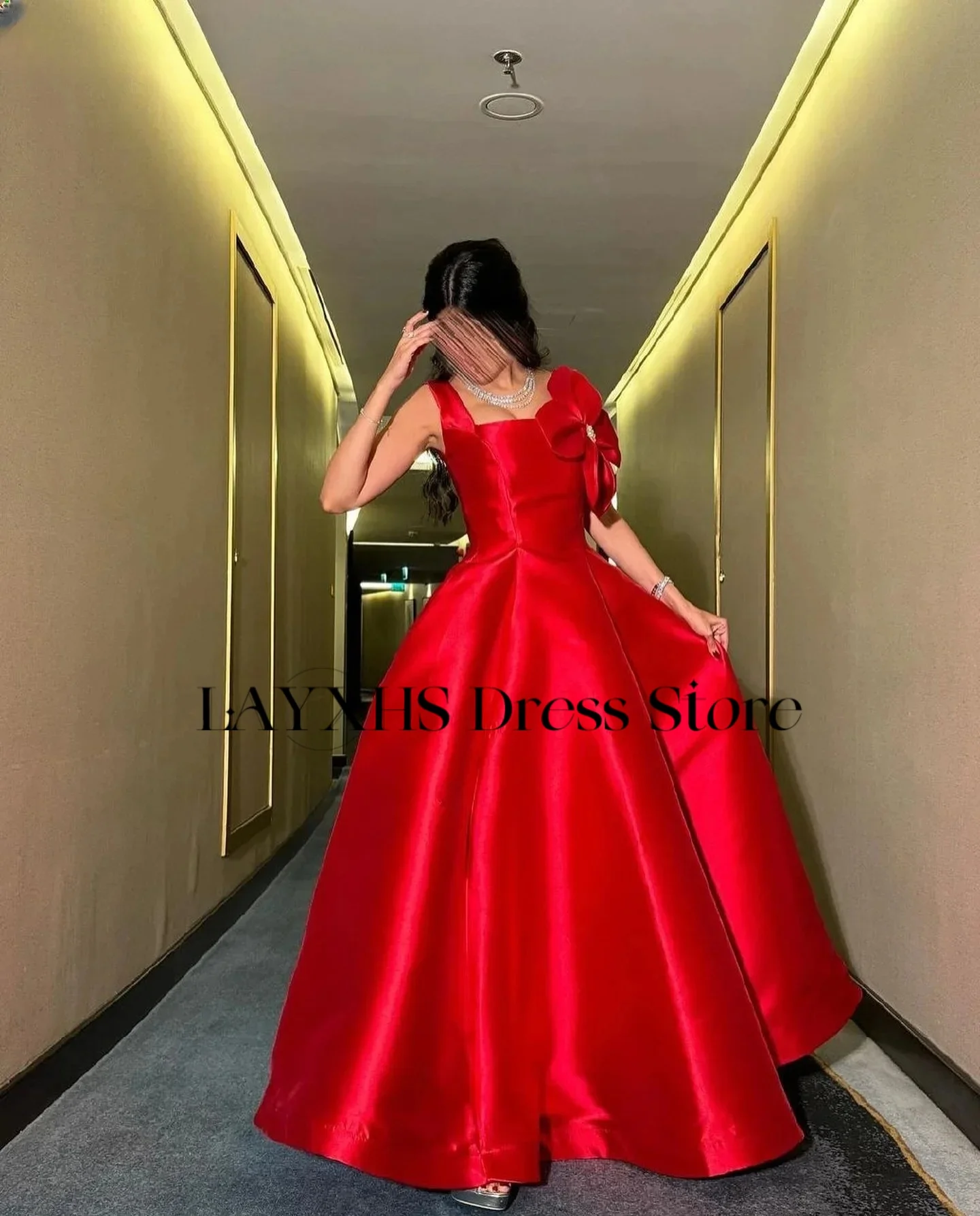 LAYXHS Vestidos de noche con cuello cuadrado rojo de alta calidad, vestidos de fiesta con cuentas de flores, vestidos de fiesta personalizados