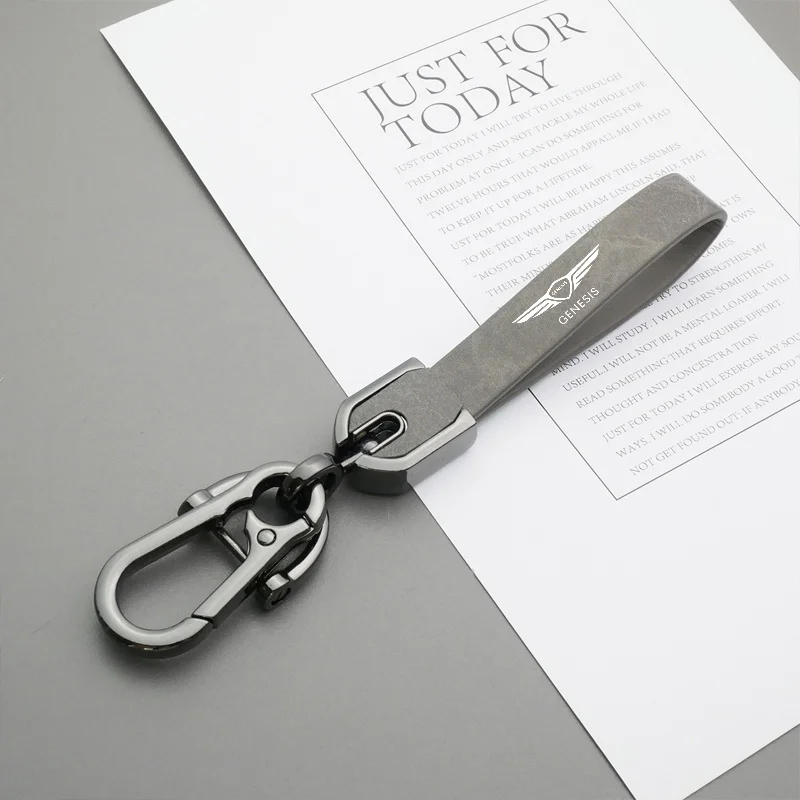 1pc New Genuine Leather Car Styling Emblem Keychain Key Chain Ring For Genesis Essentia GV80 Neolun G70 G90 GV90 GV60 X G80 GV70