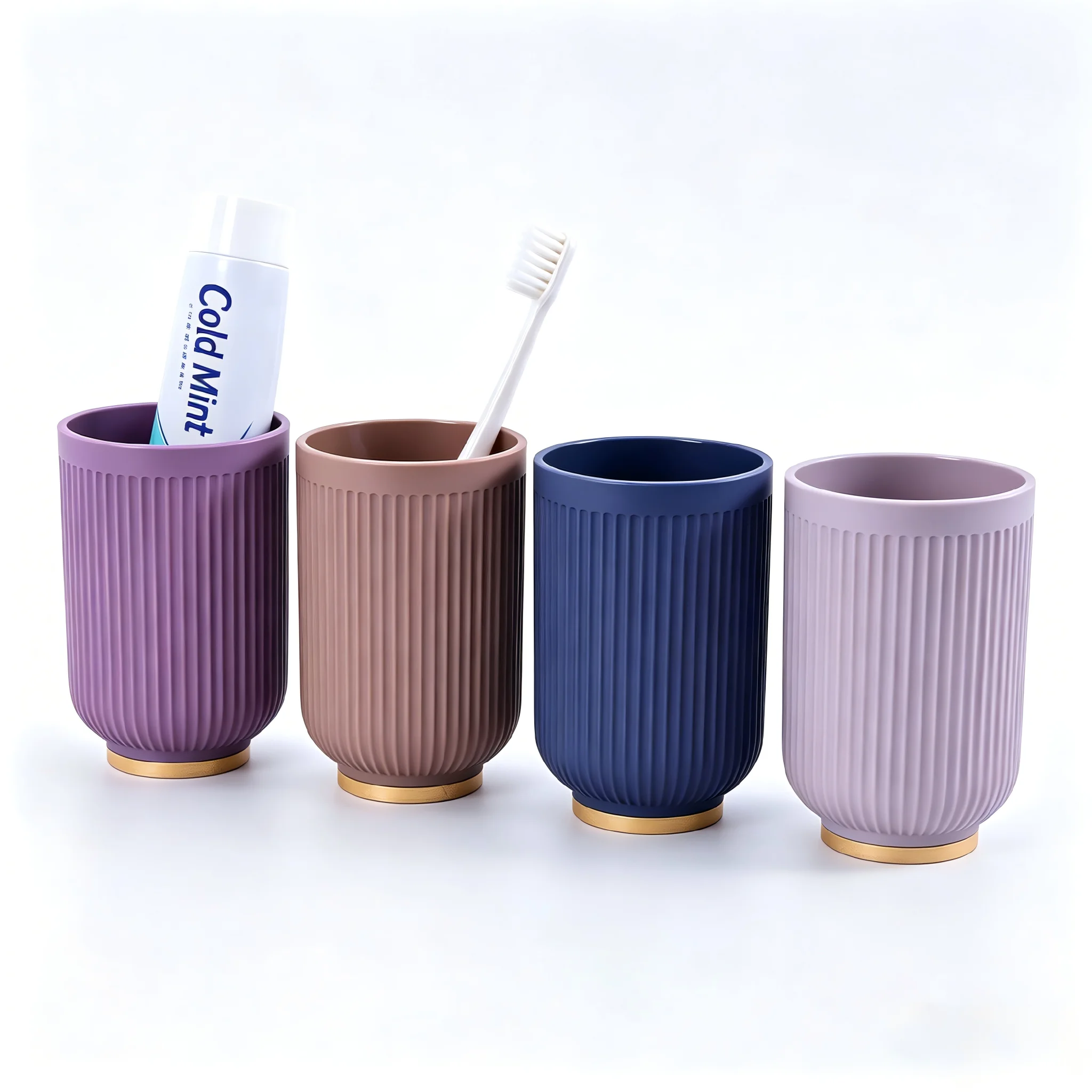 Copo de enxaguante bucal listrado com base de bambu para banho_voghion.com