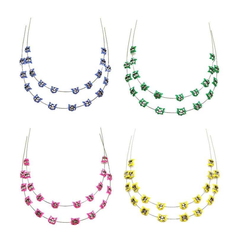 2Pcs 다채로운 만화 고양이 치과 금속 교정기 후크가없는 Archwire 금속 브래킷 및 결찰 묶음 임시 치아 장식