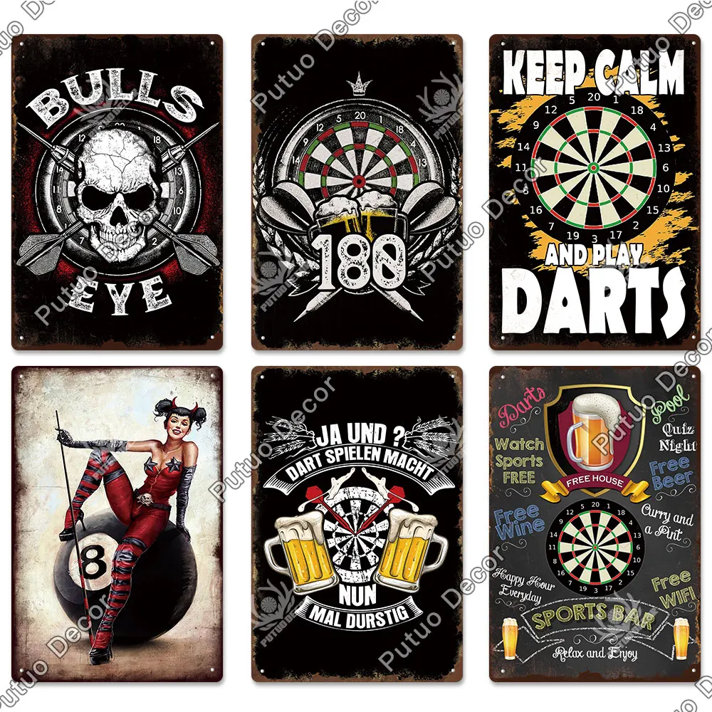 Putuo Decor Vintage Tin Sign Darts Game Metal Plaque Retro Posters for Garage Man Cave Room Home Wall Art Decorations