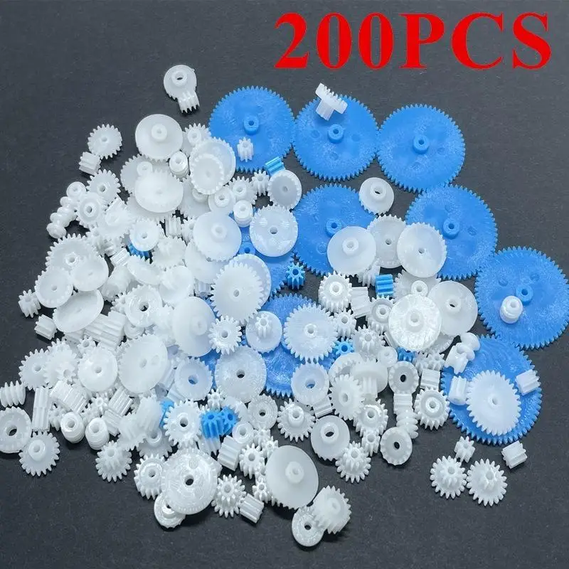 Image of 1 Set 200 Stück Gemischte Kunststoff-Zahnräder Tasche Motor Getriebe DIY Handgemachtes Spielzeug Zubehör