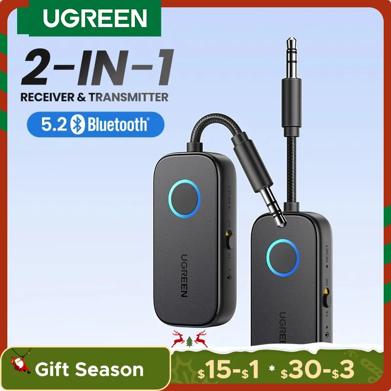 UGREEN Bluetooth Receiver Transmitter Adapter 2-in-1 Wireless Bluetooth 3.5mm Aux Audio Adapter for Flight, TV, Car, Treadmill