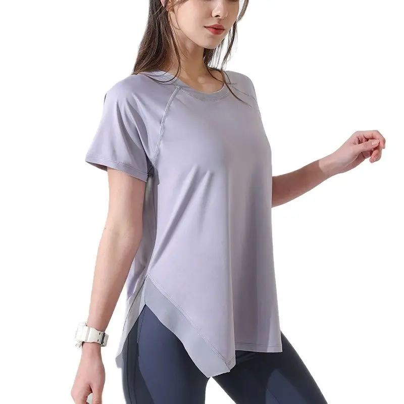 Sport Running T Shirt kobiety Gym bluzka Cover Butt Top treningowy szybkie suche luźne Pilates joga topy oddychające lekkie Plus rozmiar