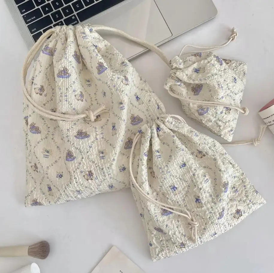 Floral Storage Bag Fabric Drawstring Travel Portable Dust Skin Care Product Bundle Portable Cosmetic Bag