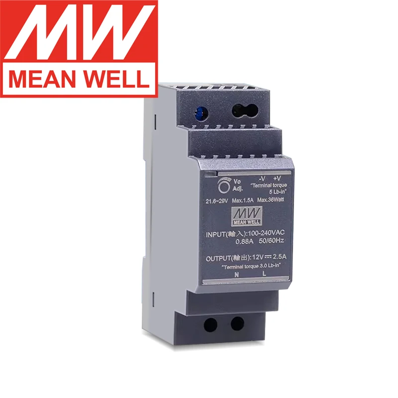 Alimentation électrique Mean Well HDR-30 12V 24V DC à sortie unique ultra-mince en forme de marche pour rail DIN, Meanwell Industrial SMPS