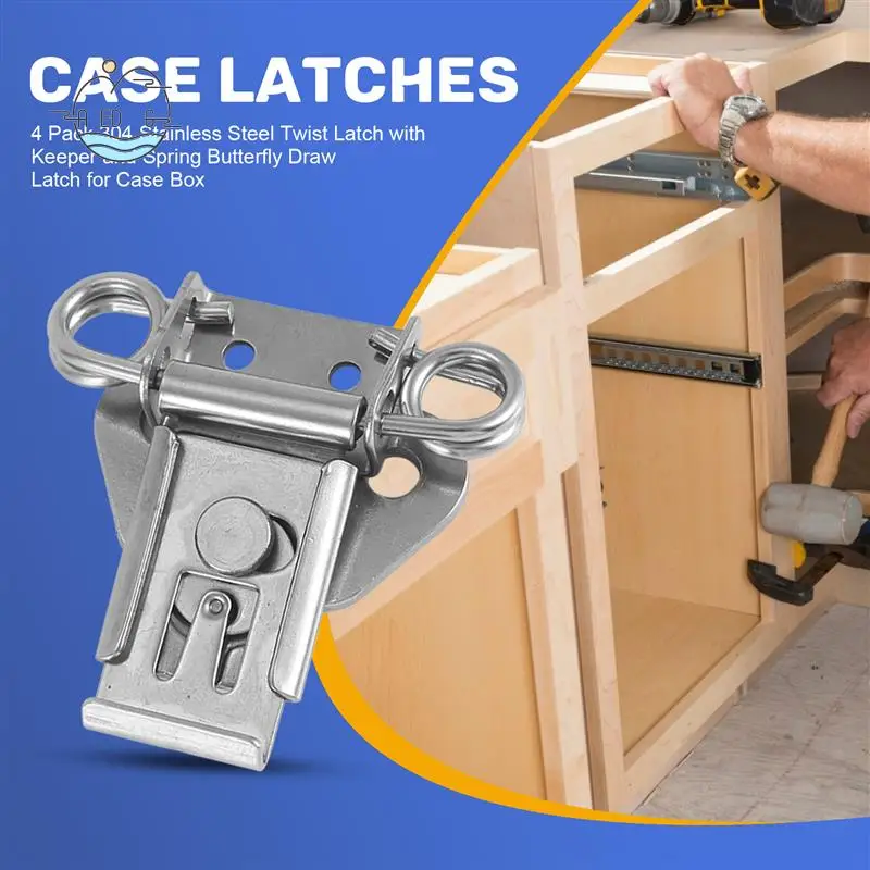 

AED6-4 Pack 304 Stainless Steel Twist Latch With Keeper And Spring Butterfly Draw Latch For Case Box