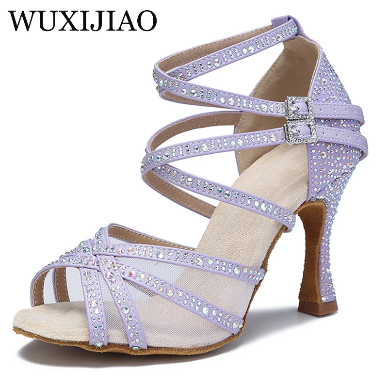 

Women Latin Dance Shoes Rhinestones Soft Bottom Salsa Shoes For Dancing Ladies Sandals Women's Wedding Hight Heels 7.5CM