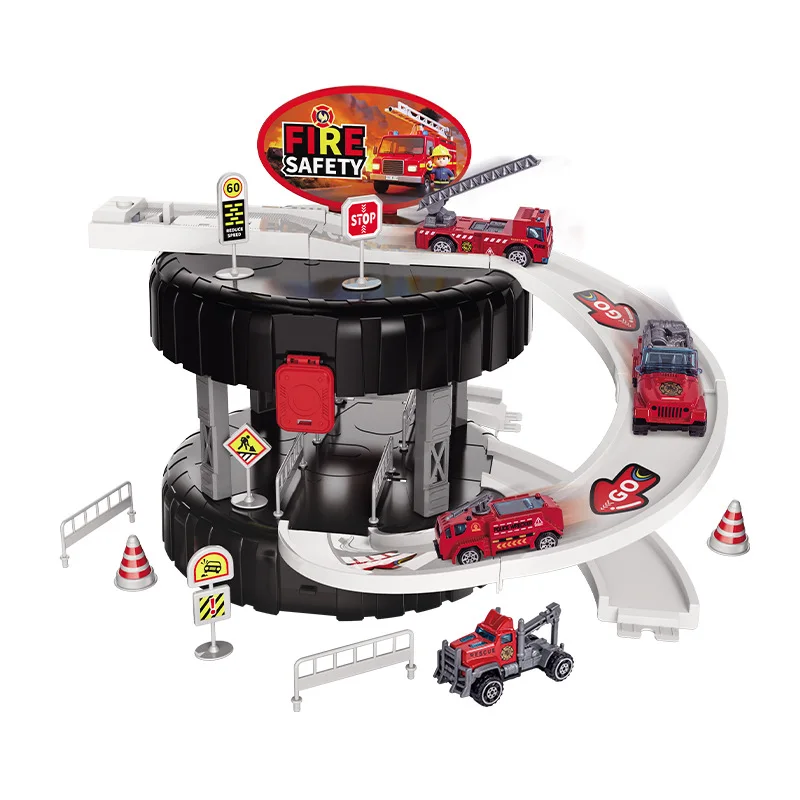 

Storage box alloy engineering fire truck parking lot track boy handbag toy wheel